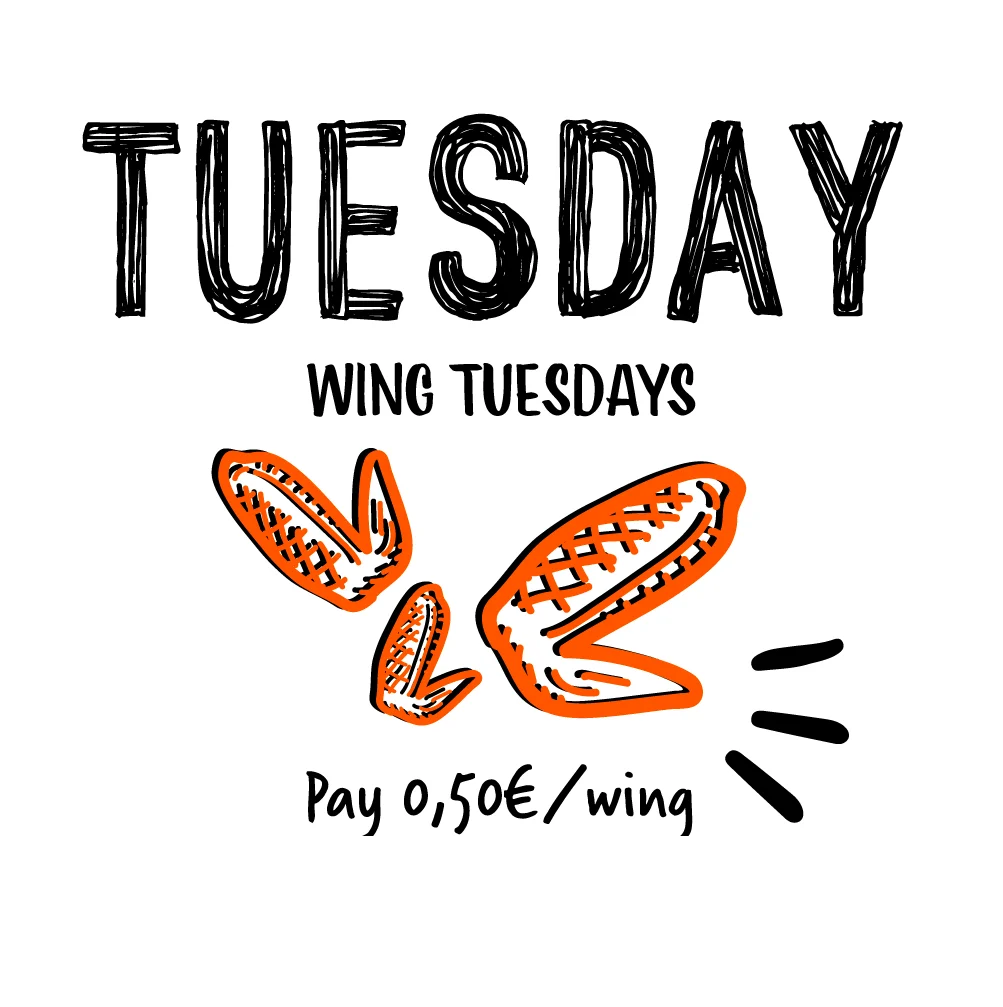 Every Tuesday 0,50 euros each chicken wings